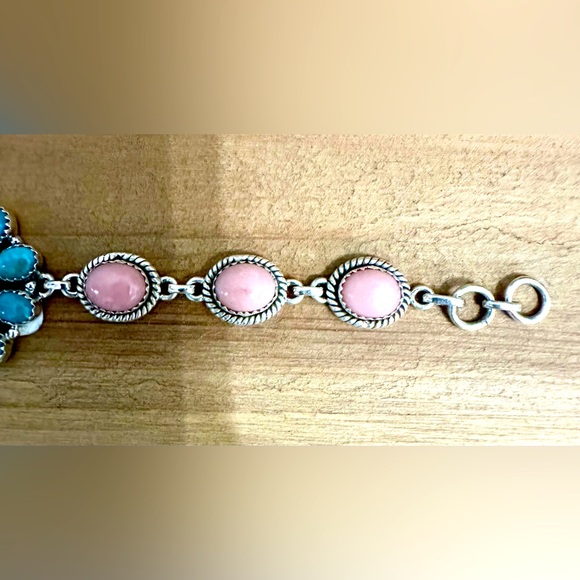 NWT Sterling Silver Pink Opal and Kingman Turquoise Bracelet - Picture 11 of 14